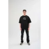 Unisex Bisiklet Yaka Baskılı Oversize T-Shirt - Siyah