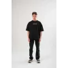 Unisex Bisiklet Yaka Baskılı Oversize T-Shirt - Siyah