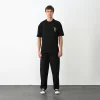 Unisex Bisiklet Yaka Baskılı Oversize T-Shirt - Siyah
