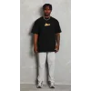 Unisex Bisiklet Yaka Baskılı Oversize T-Shirt - Siyah