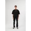 Unisex Bisiklet Yaka Baskılı Oversize T-Shirt - Siyah