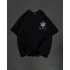 Unisex Bisiklet Yaka Baskılı Oversize T-Shirt - Siyah