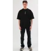 Unisex Bisiklet Yaka Baskılı Oversize T-Shirt - Siyah