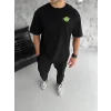 Unisex Bisiklet Yaka Baskılı Oversize T-Shirt - Siyah