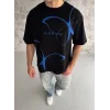 Unisex Bisiklet Yaka Baskılı Oversize T-Shirt - Siyah