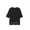Unisex Bisiklet Yaka Baskılı Oversize T-Shirt - Siyah