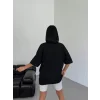 Unisex Bisiklet Yaka Baskılı Oversize T-Shirt - Siyah
