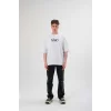 Unisex Bisiklet Yaka Baskılı Oversize T-Shirt - Siyah