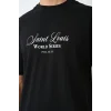 Unisex Bisiklet Yaka Baskılı Oversize T-Shirt - Siyah