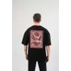Unisex Bisiklet Yaka Baskılı Oversize T-Shirt - Siyah