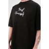 Unisex Bisiklet Yaka Baskılı Oversize T-Shirt - Siyah