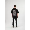 Unisex Bisiklet Yaka Baskılı Oversize T-Shirt - Siyah