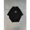 Unisex Bisiklet Yaka Baskılı Oversize T-Shirt - Siyah