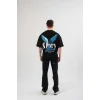Unisex Bisiklet Yaka Baskılı Oversize T-Shirt - Siyah