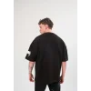 Unisex Bisiklet Yaka Baskılı Oversize T-Shirt - Siyah