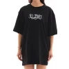 Unisex Bisiklet Yaka Baskılı Oversize T-Shirt - Siyah
