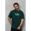 Unisex Bisiklet Yaka Baskılı Oversize T-Shirt - Yeşil