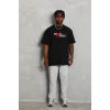 Unisex Bisiklet Yaka Double Oversize Baskılı T-Shirt - Siyah