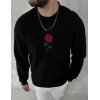 Unisex Bisiklet Yaka Ön Ve Arka Baskılı SweatShirt - Siyah