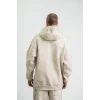 Unisex Double Oversize Kapşonlu Yıkamalı SweatShirt - Krem