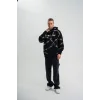 Unisex Kapşonlu Varak ve Pano Baskılı SweatShirt- Siyah