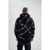 Unisex Kapşonlu Varak ve Pano Baskılı SweatShirt- Siyah