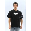 Unisex Ön ve Kol Baskılı Oversize T-shirt - Siyah