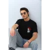 Unisex Oversize Baskılı Bisiklet Yaka T-Shirt - Siyah