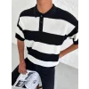 Unisex Yakalı Düğmeli Triko T-Shirt - Siyah