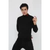Unisex Yarım Boğazlı Baskılı Dokuma Triko - Siyah