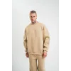 Uzun Kol Bisiklet Yaka Basic SweatShirt - Bej