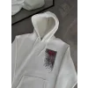 Uzun Kol Kapüşonlu Ön Ve Arka Baskılı SweatShirt - Beyaz