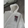 Uzun Kol Kapüşonlu Ön Ve Arka Baskılı SweatShirt - Beyaz