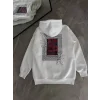 Uzun Kol Kapüşonlu Ön Ve Arka Baskılı SweatShirt - Beyaz