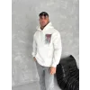 Uzun Kol Kapüşonlu Ön Ve Arka Baskılı SweatShirt - Beyaz