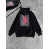 Uzun Kol Kapüşonlu Ön Ve Arka Baskılı SweatShirt - Siyah