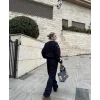 V Yaka Üç İplik Sweat Takım - Siyah