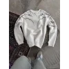 Yıldırım Baskılı Bisiklet Yaka SweatShirt - Beyaz