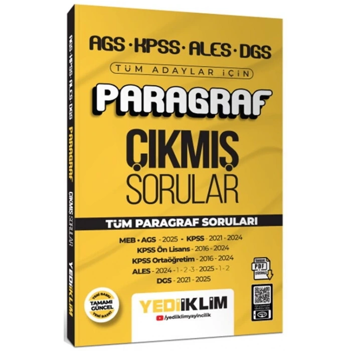 2026 AGS KPSS DGS ALES Paragraf Çıkmış Sorular-Yediiklim Yayınları