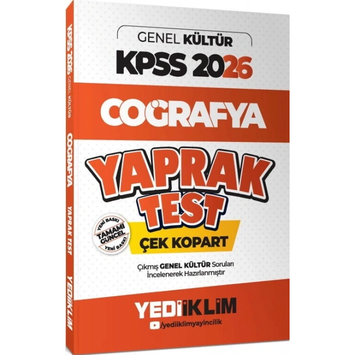 2026 KPSS-AGS Coğrafya Çek Kopar Yaprak Test-Yediiklim Yayınları