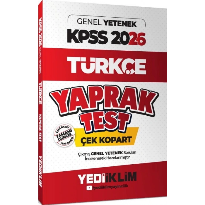 2026 KPSS Türkçe Çek Kopar Yaprak Test-Yediiklim Yayınları