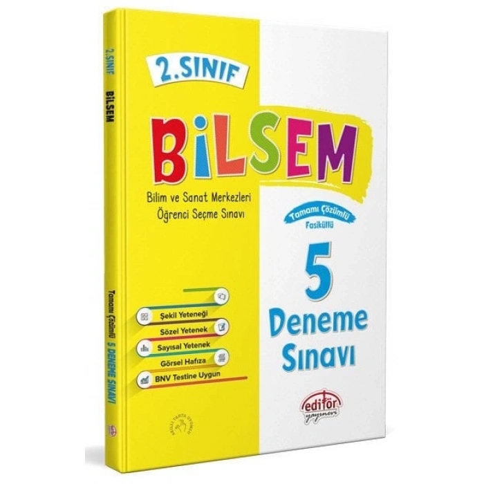 2.Sınıf Bilsem Deneme Sınavı 5li Tamamı Çözümlü Yeni Tarz - Editör Yayınları