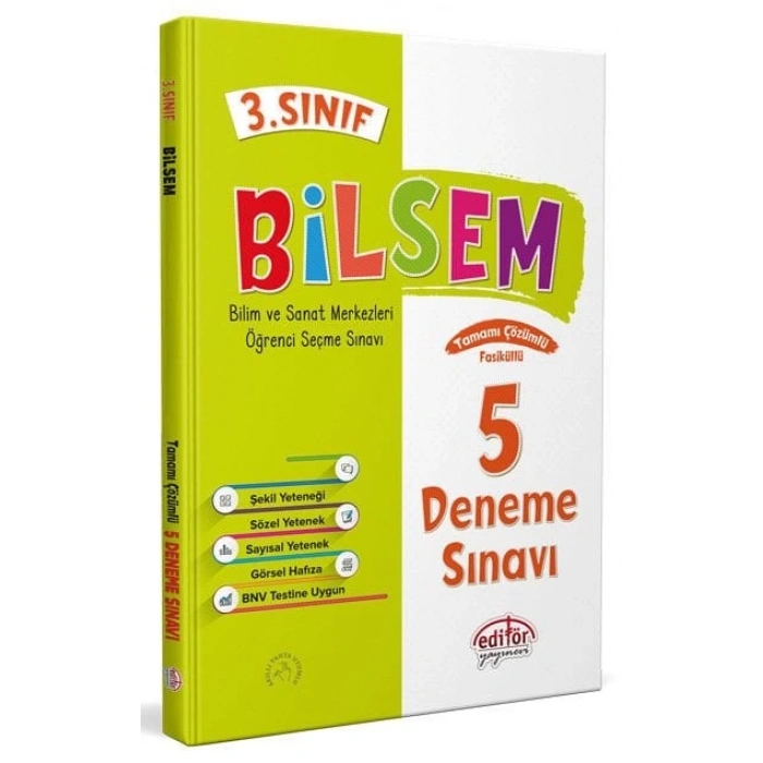 3.Sınıf Bilsem Deneme Sınavı 5li Tamamı Çözümlü Yeni Tarz - Editör Yayınları