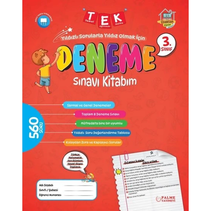 3.Sınıf Tek Deneme Sınavı Kitabım-Palme Yayınevi