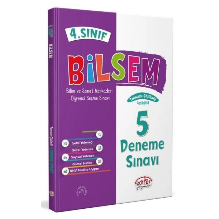 4.Sınıf Bilsem Deneme Sınavı 5li Tamamı Çözümlü Yeni Tarz - Editör Yayınları