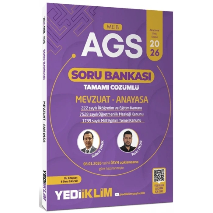 MEB-AGS Mevzuat-Anayasa Soru Bankası Çözümlü- Yediiklim Yayınları