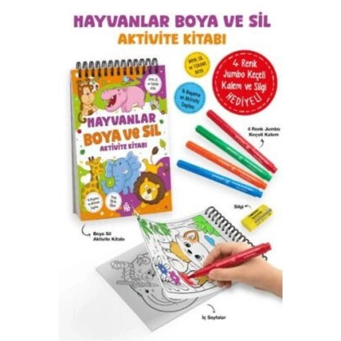 Hayvanlar- Boya ve Sil Aktivite Kitabı 3 Yaş + -Bigkids Yayınları