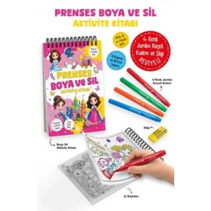 Prenses- Boya ve Sil Aktivite Kitabı 3 Yaş + -Bigkids Yayınları