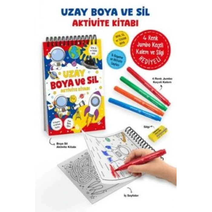 Uzay- Boya ve Sil Aktivite Kitabı 3 Yaş + -Bigkids Yayınları