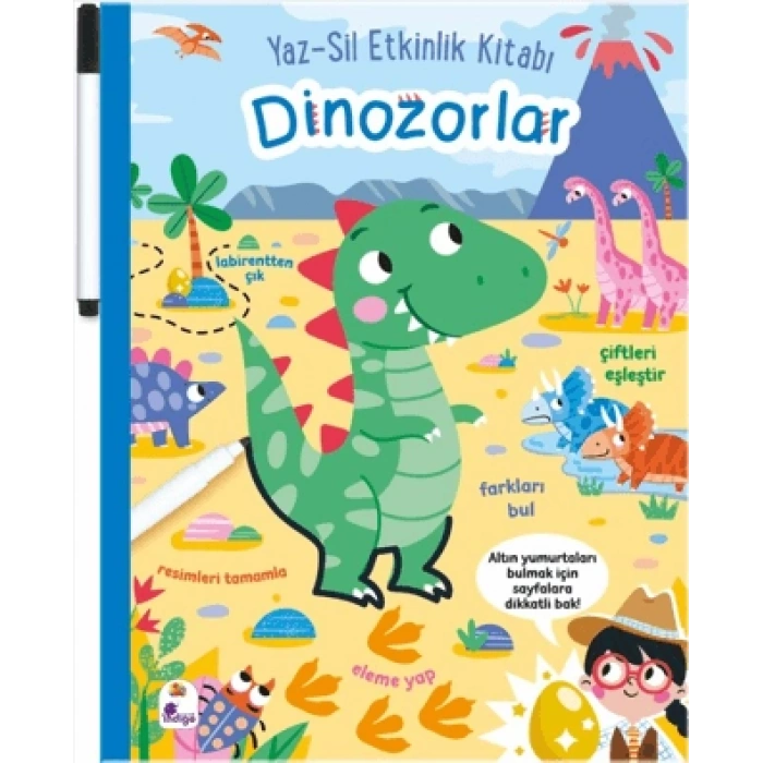 Yaz-Sil Etkinlik Kitabı – Dinozorlar (Ciltli - Kalemli)-Kolektif- İndigo Kitap